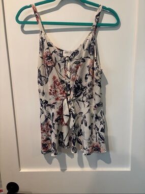Sienna Sky Cream Floral Tie-Front Cami with Pink Blooms